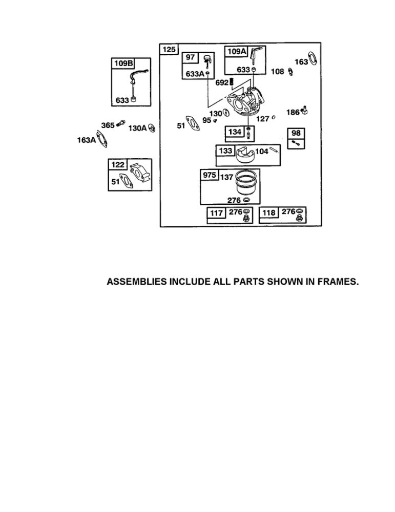 Carburetor Diagram and Parts List for 110400-110499 0200-0201-0203 Briggs and Stratton Engine